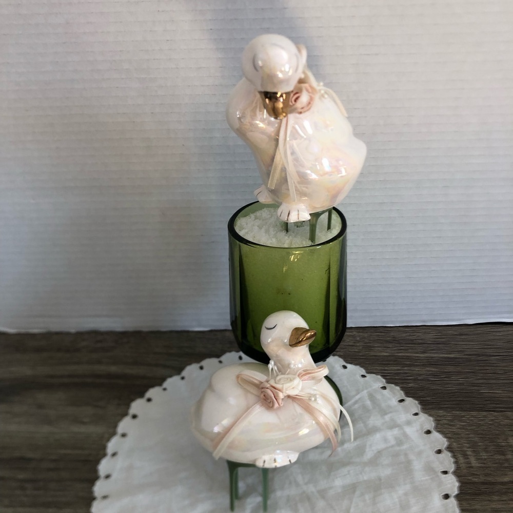 Vtg Opalescent Ceramic Duck Figurines
